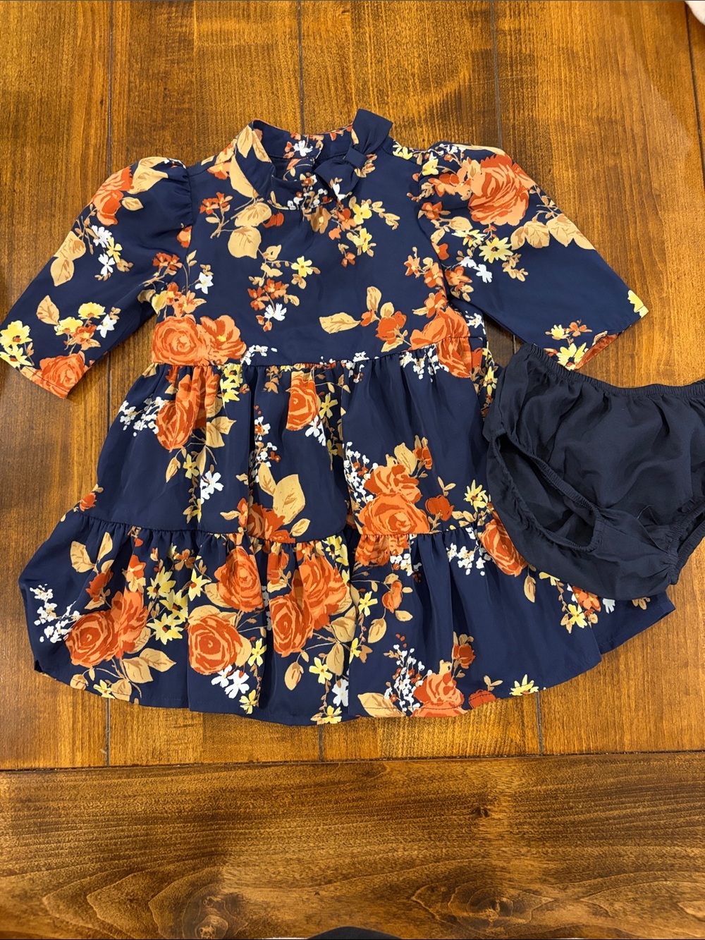 Janie and Jack Navy Floral Tiered Dress with Bloomer